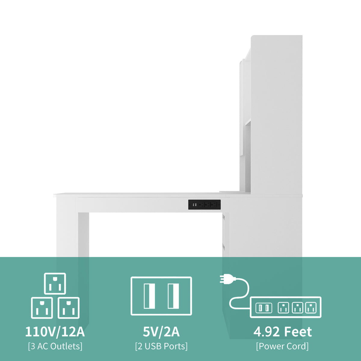 L-Shaped Corner Desk with Storage, Drawers & LED Light