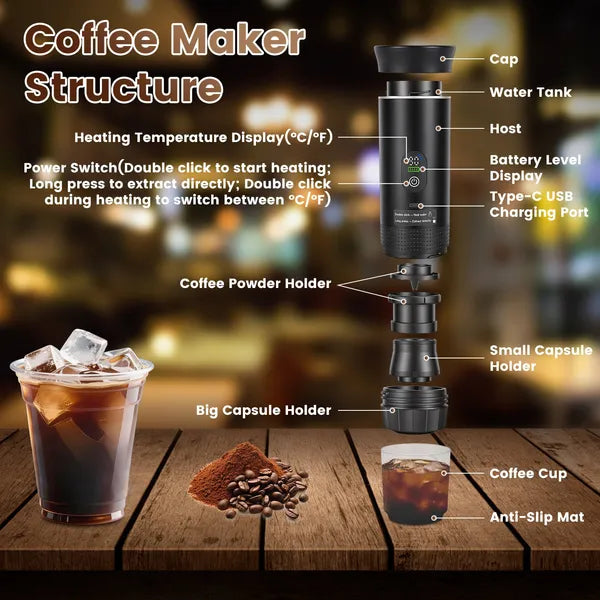 3-in-1 Portable Espresso Machine with 7500mAh Battery