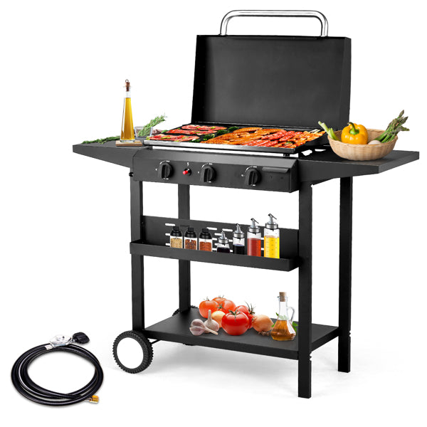 3-Burner Flat Top Gas Griddle Cooking Station With Ceramic Coated