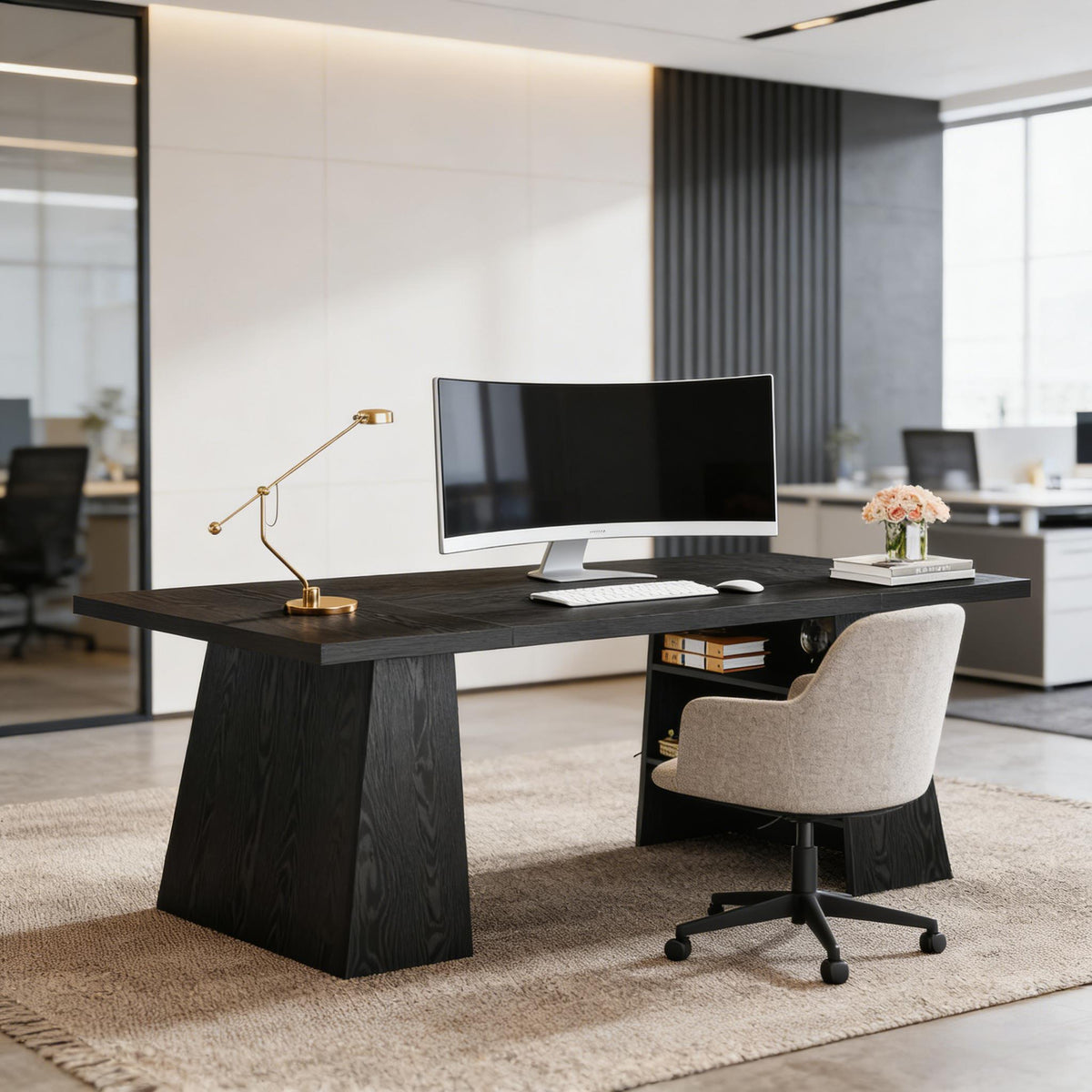 Executive Computer Desk with Storage Shelves