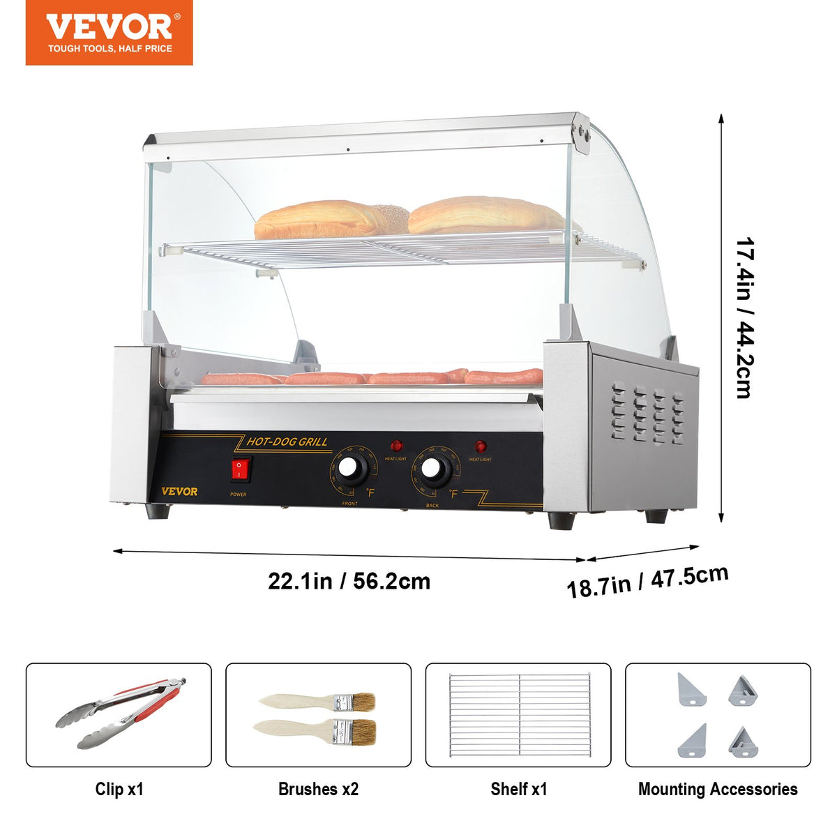 11-Roller Hot Dog Grill Cooker, 30 Capacity Stainless Steel