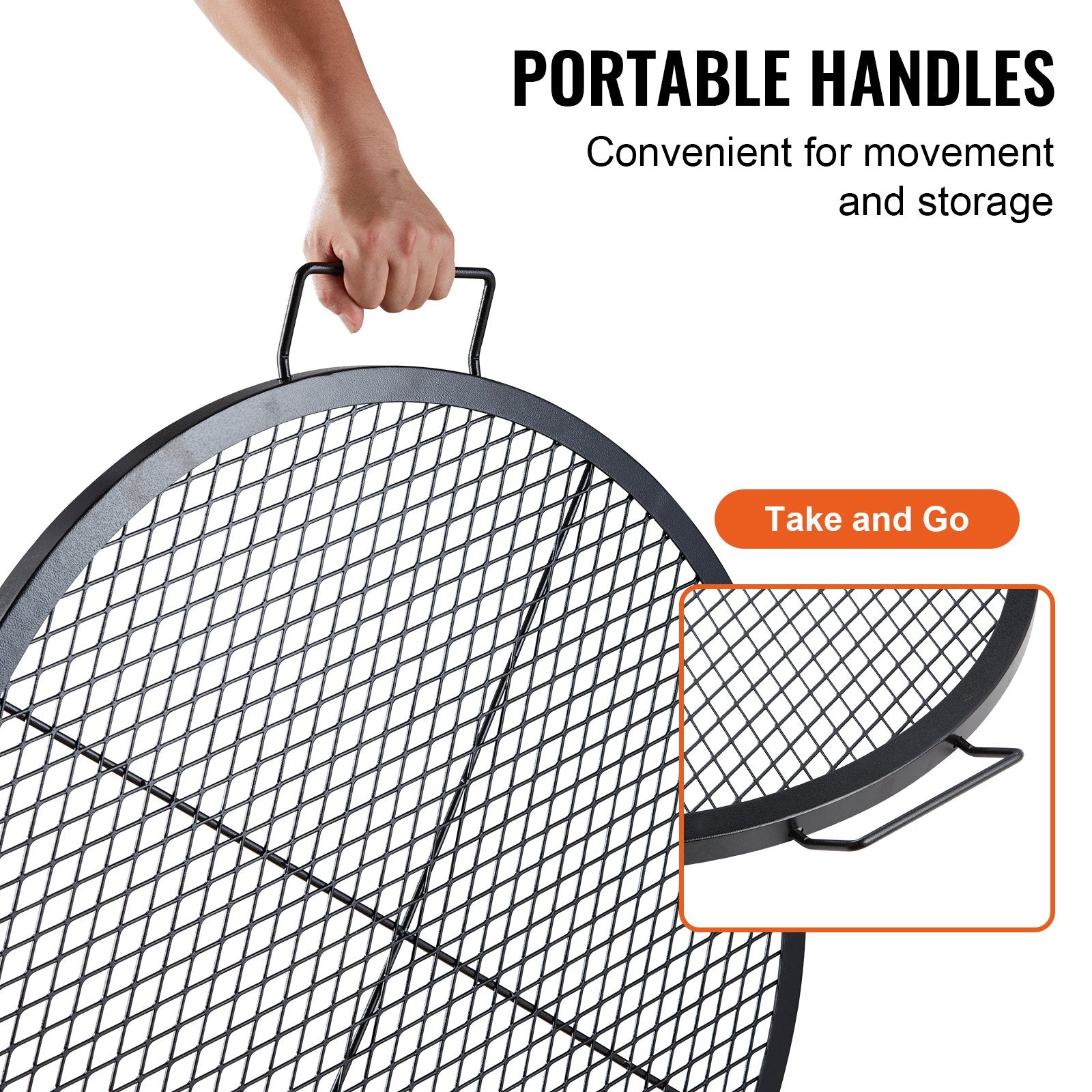 30 Inch Round Steel Fire Pit Grill Grate with Handle