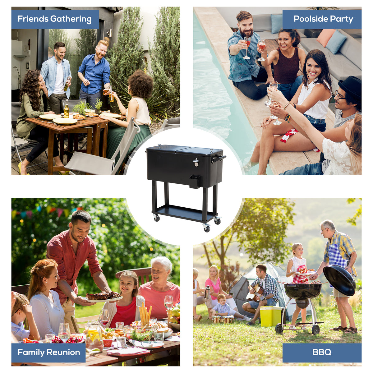 80 Qt Rolling Ice Chest Cooler Cart with Wheels