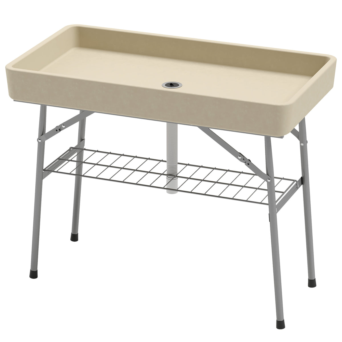 3.4ft Folding Cooler Table With Drain and Storage Shelf