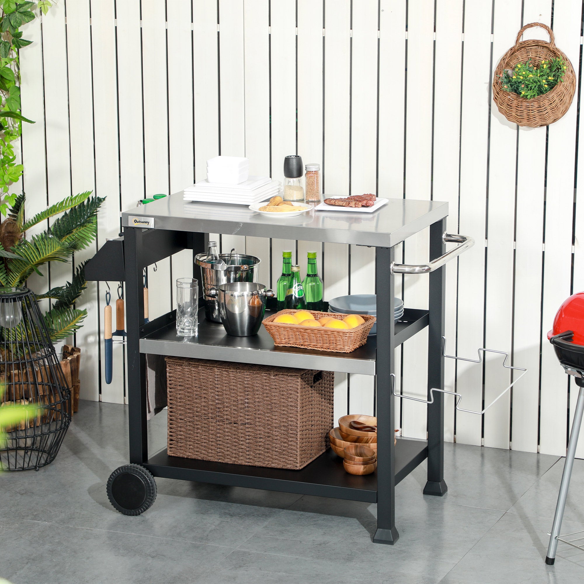 3-Shelf Stainless Steel Grill Cart with Wheels