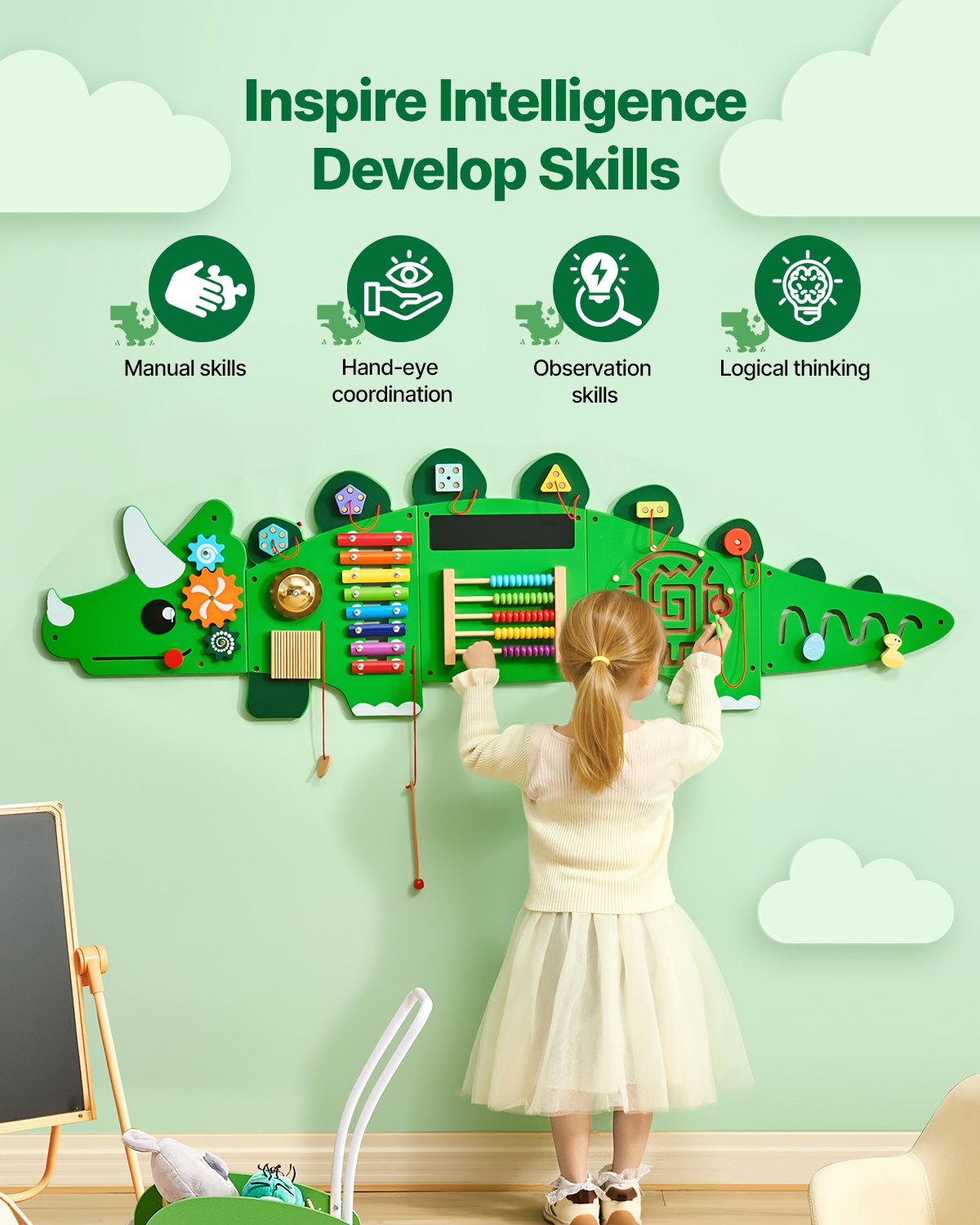 Dinosaur Activity Wall Busy Board Panels 11 Activities Sensory Wall