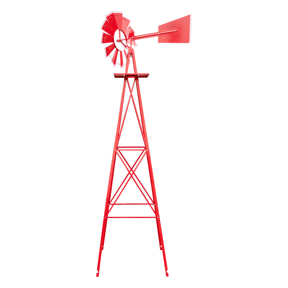 8ft Weather Resistant Yard Garden Windmill Red