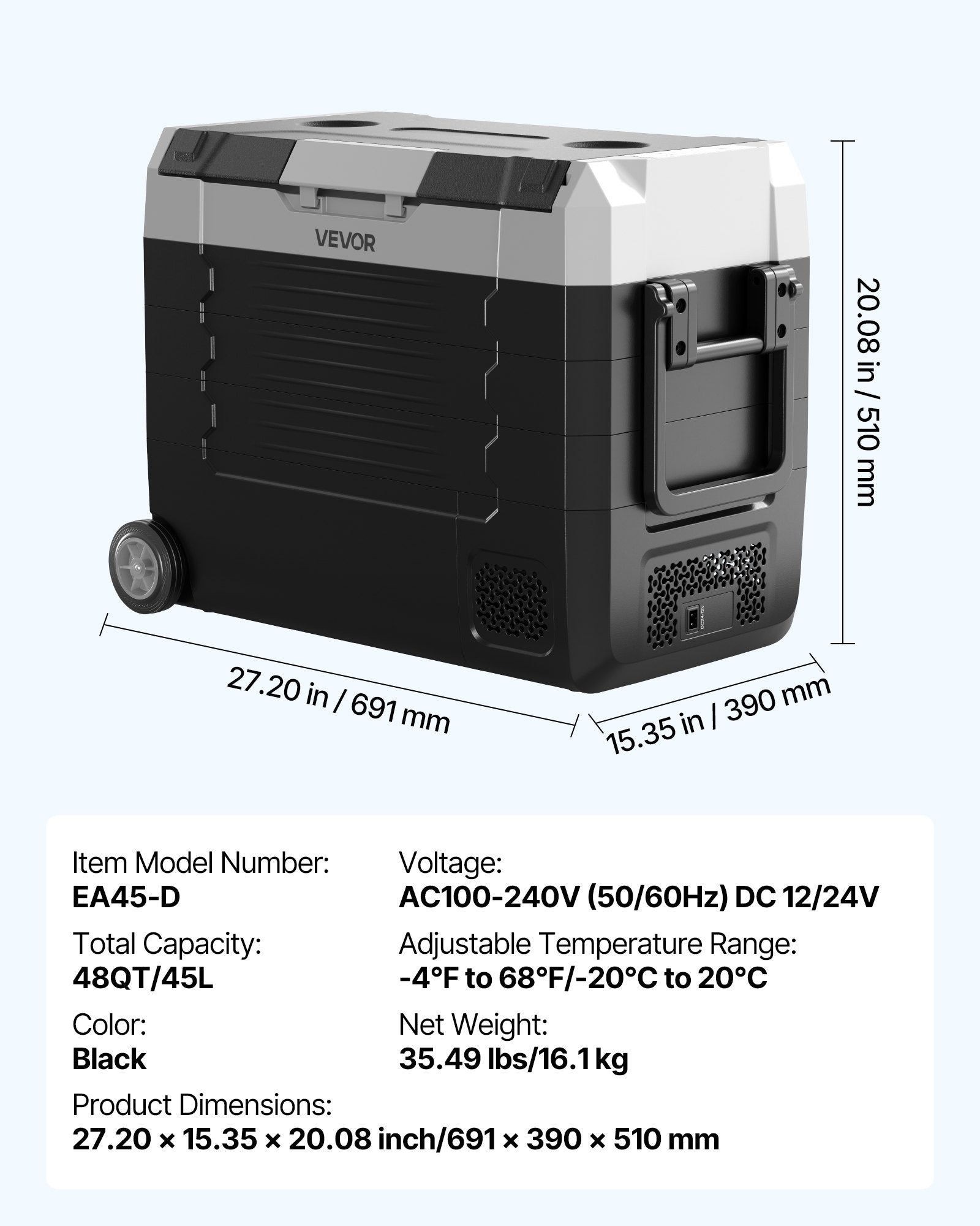 48 QT Dual Zone Car Refrigerator 12/24V AC Cooler