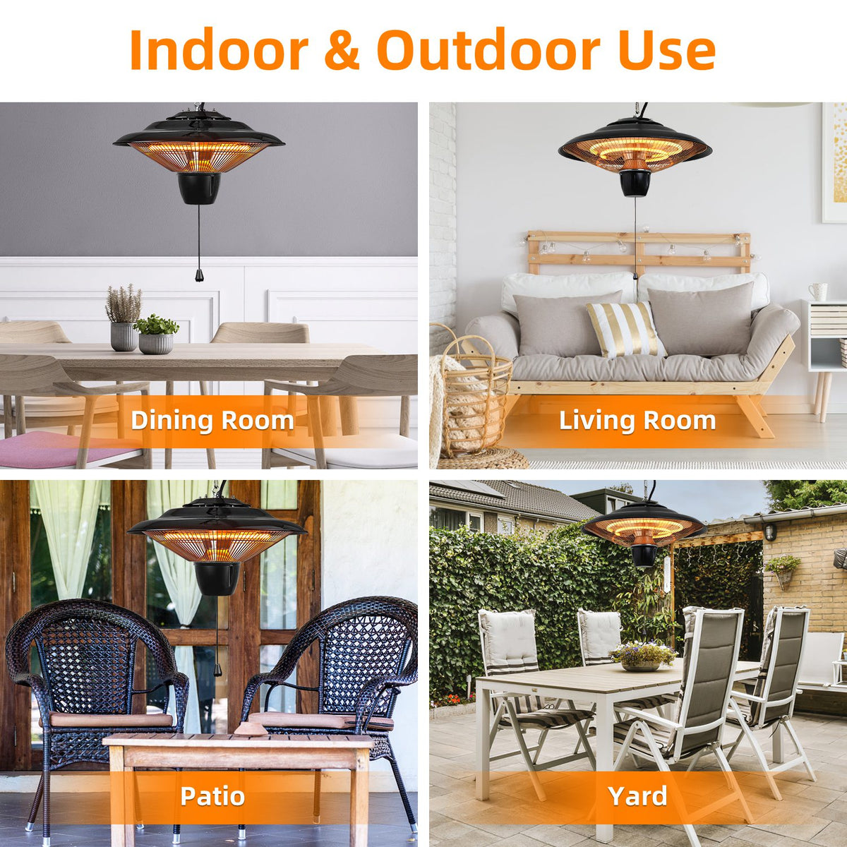 1500W Ceiling-Mounted Electric Patio Heater Lamp