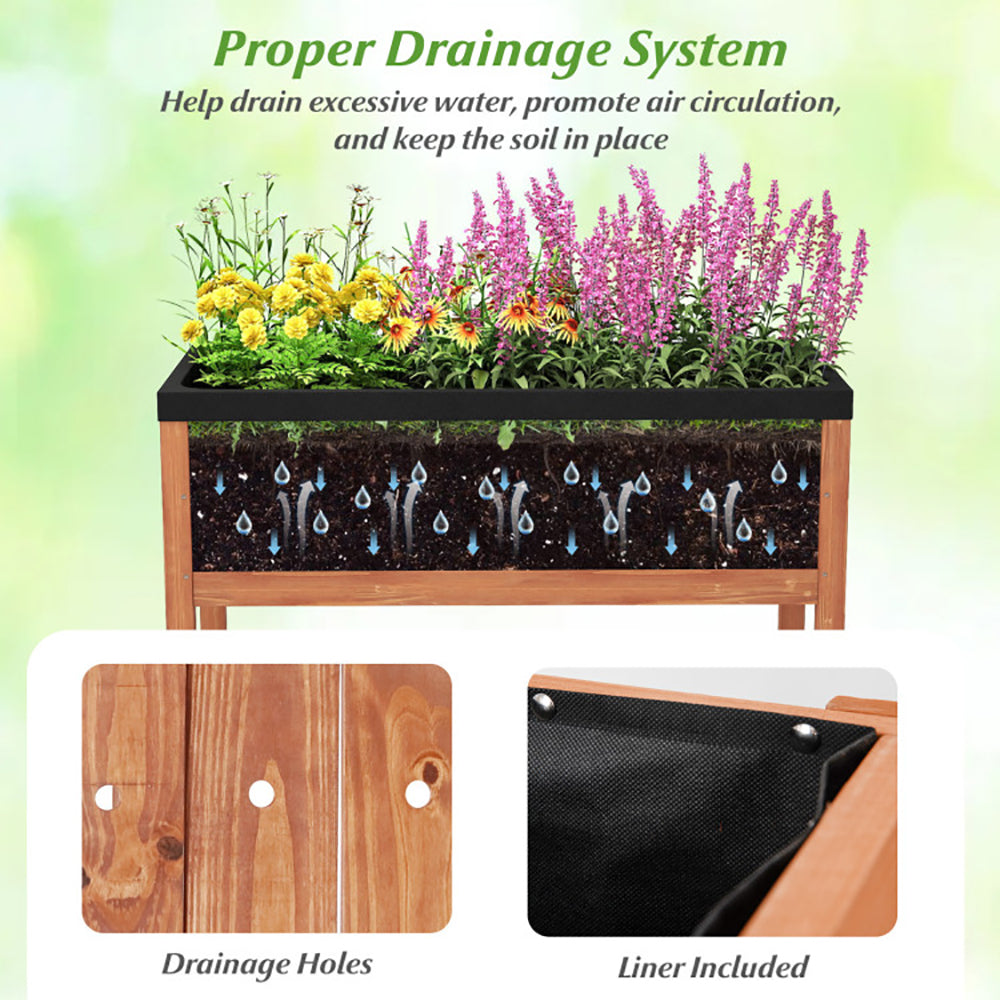 Wooden Raised Garden Bed With Storage Shelf And 220 LBS Capacity