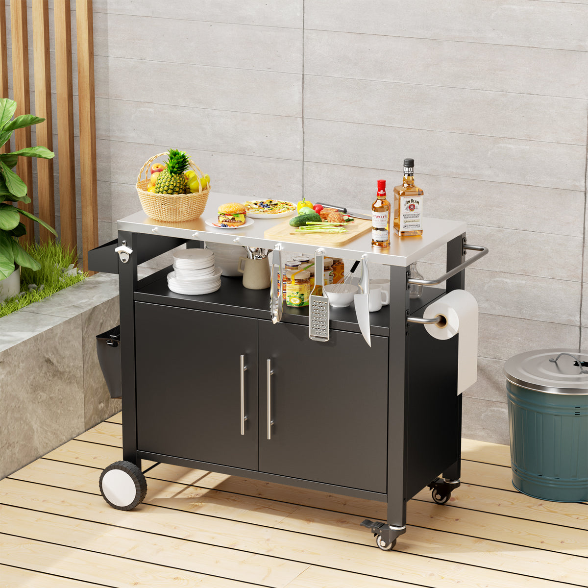 Two Doors Outdoor Grill Cart With Patio Furniture