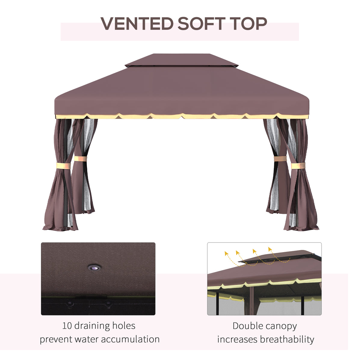10x13 Aluminum Patio Gazebo with Double Roof, Netting & Curtains