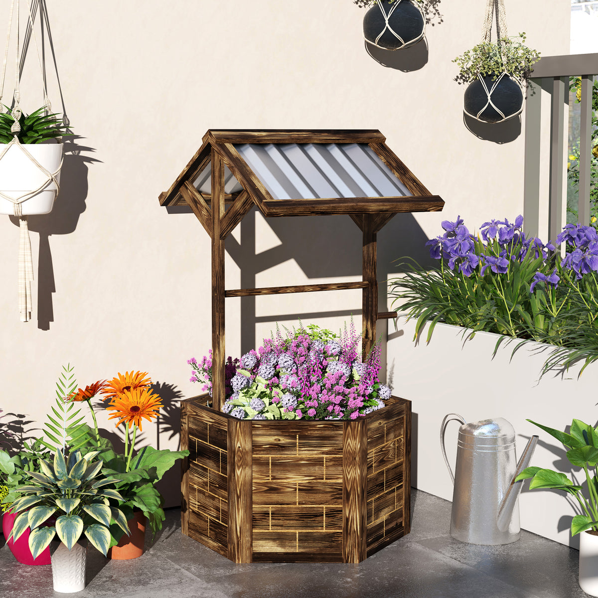 Wooden Wishing Well Planter