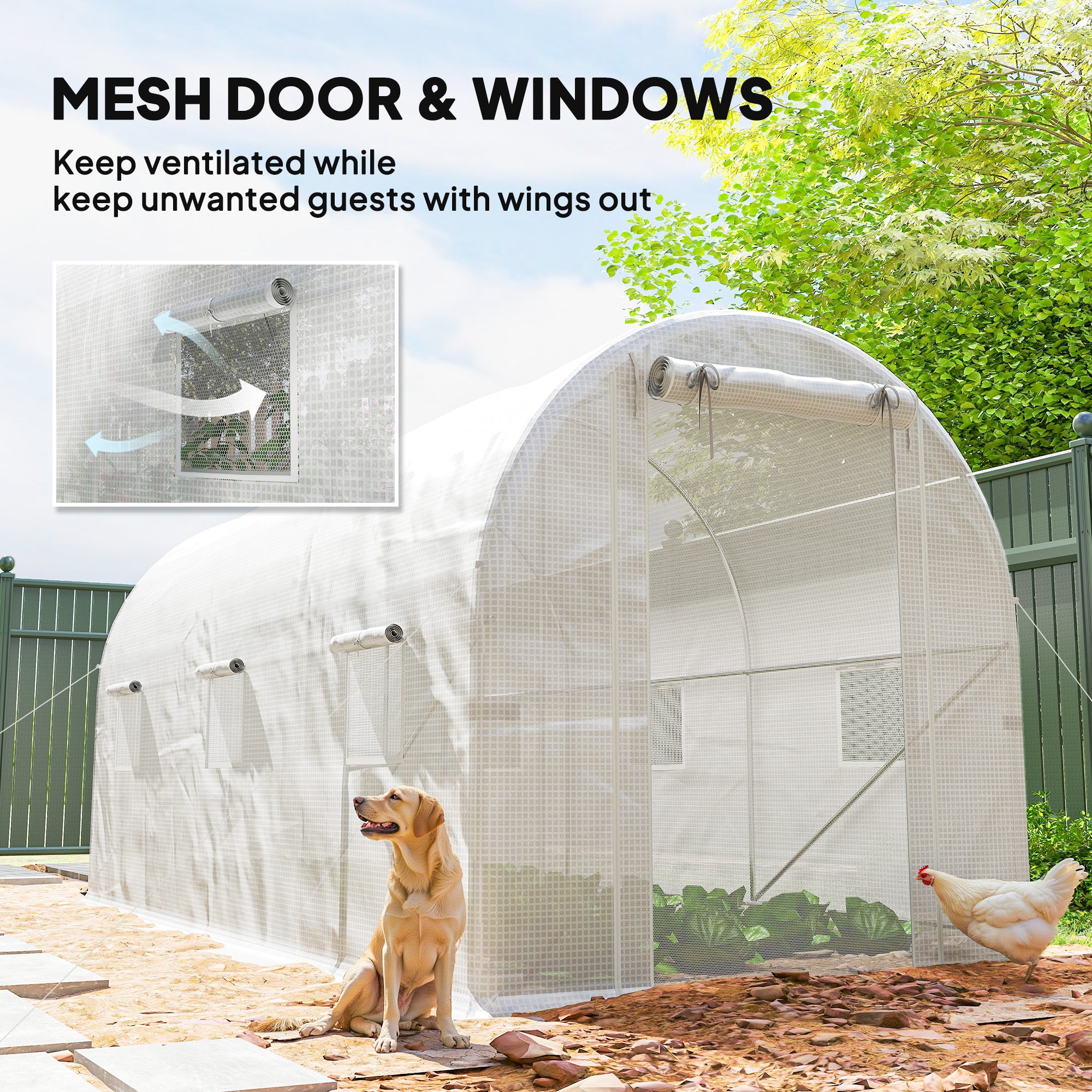 Walk-In Tunnel Greenhouse 14.6x6.5x6.6 Ft with Mesh Door