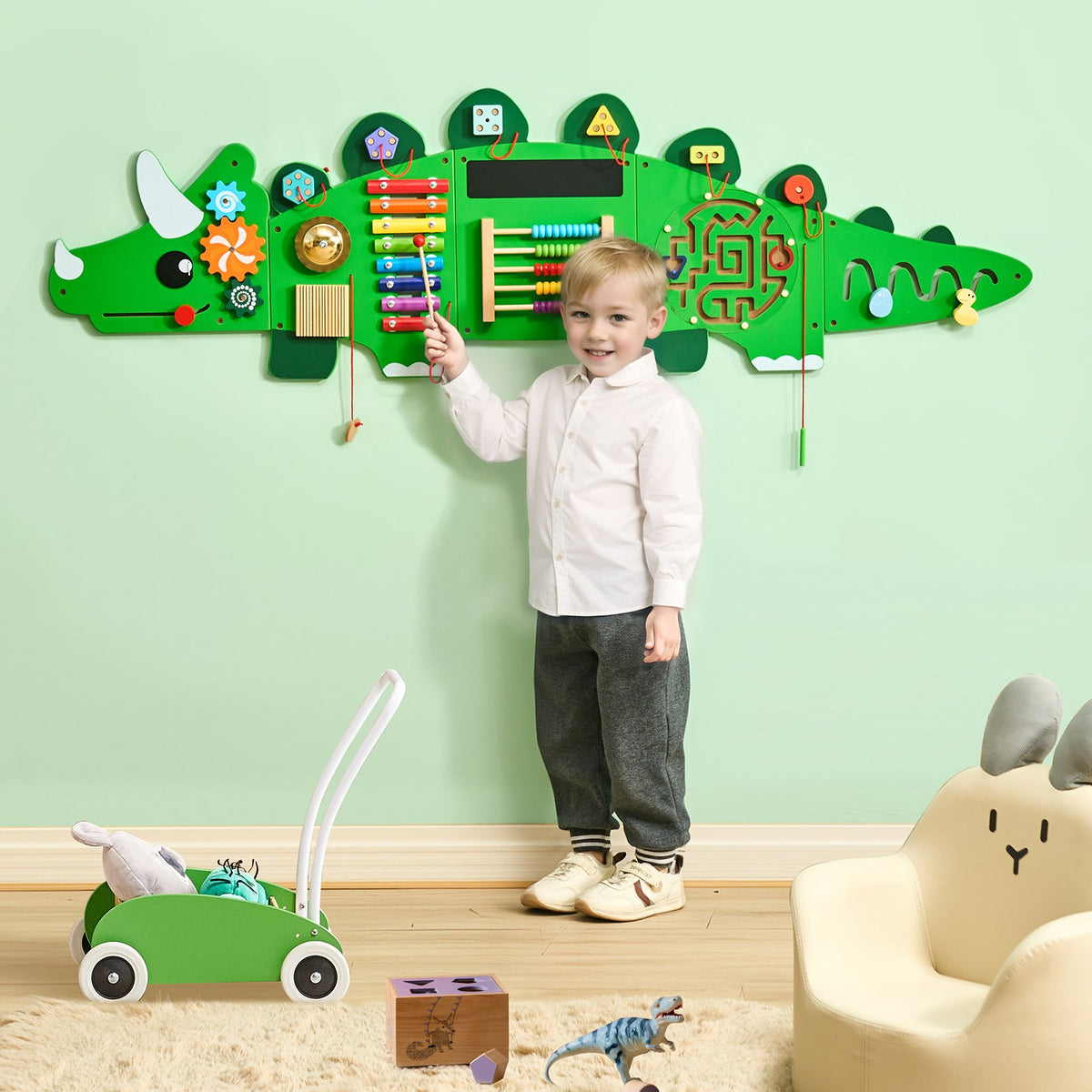Dinosaur Activity Wall Busy Board Panels 11 Activities Sensory Wall