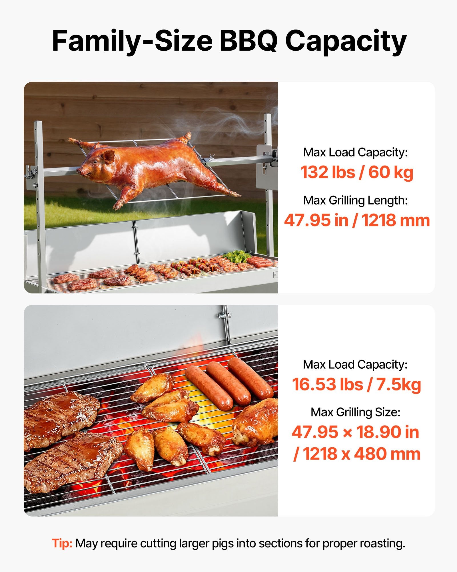 38W Electric Rotisserie Grill Spit Roaster 132 LBS Capacity