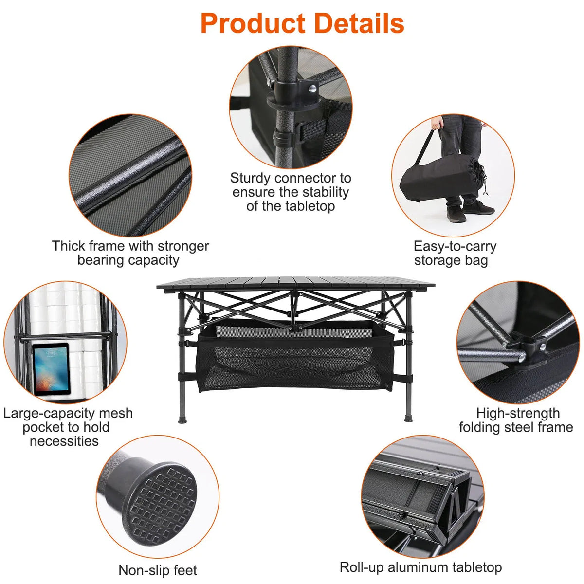 220 Lb Capacity Foldable Camping Table Aluminum Top & Steel Frame