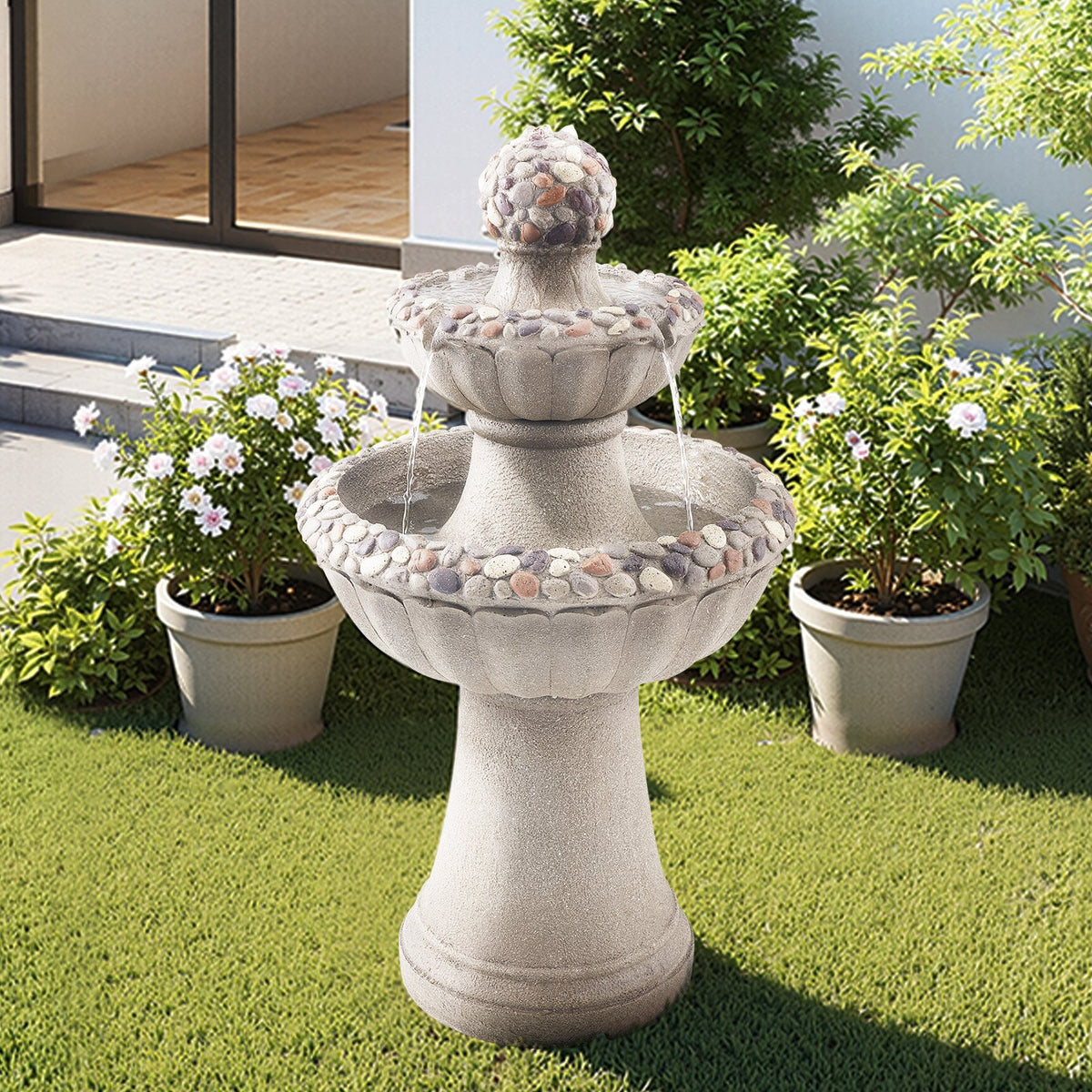 2-Tier Rock Base Water Fountain 36.5 In Height
