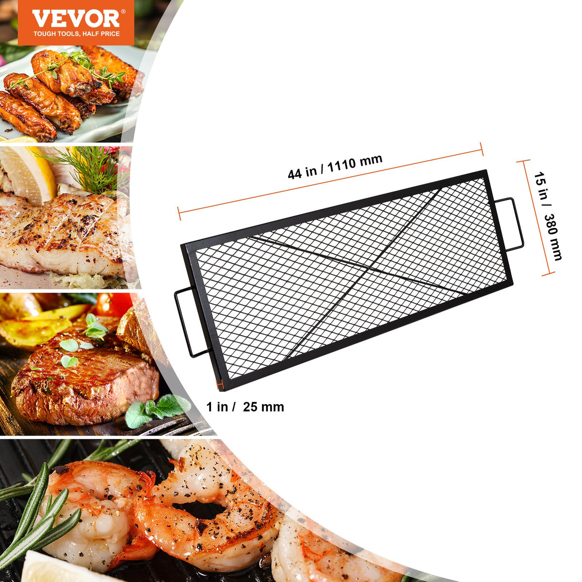 44 Inch Rectangle Fire Pit Grill Grate with Handles
