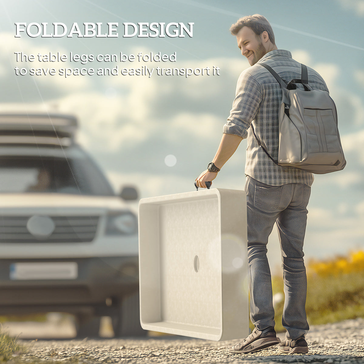 3.4ft Folding Cooler Table with Drain and Storage Shelf