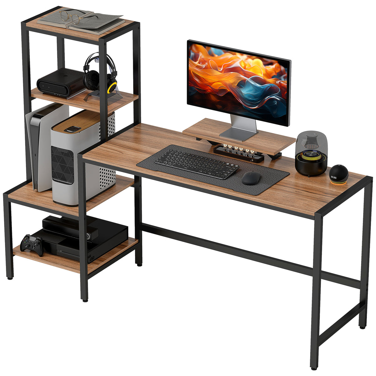67" Computer Desk with Monitor Stand and 4-Tier Shelf