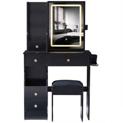29.2" Small Left Drawer Desktop Vanity with LED Mirror & Stool
