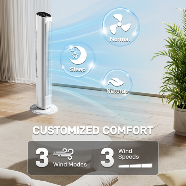 36 Inch Tower Fan with Remote Control, 3 Speeds