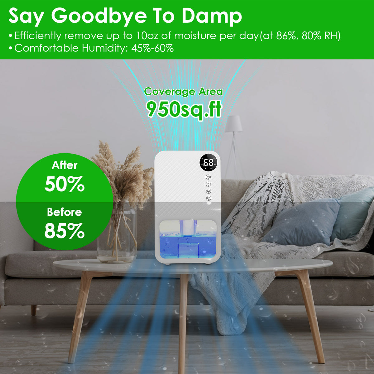37oz Portable Dehumidifier with Sleep Mode & Timer