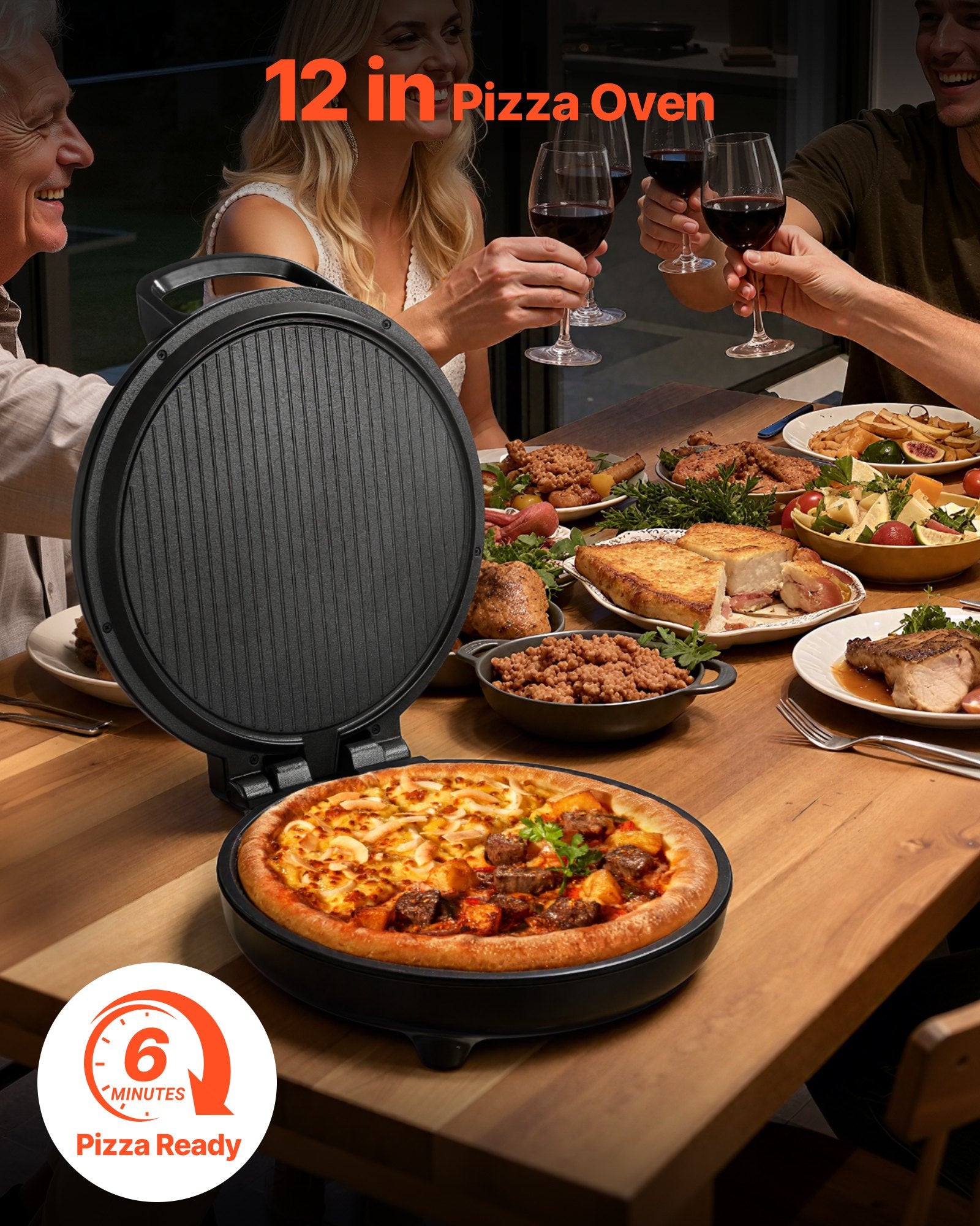 12 Inch Electric Pizza Oven, 1200W Non-Stick Cooker