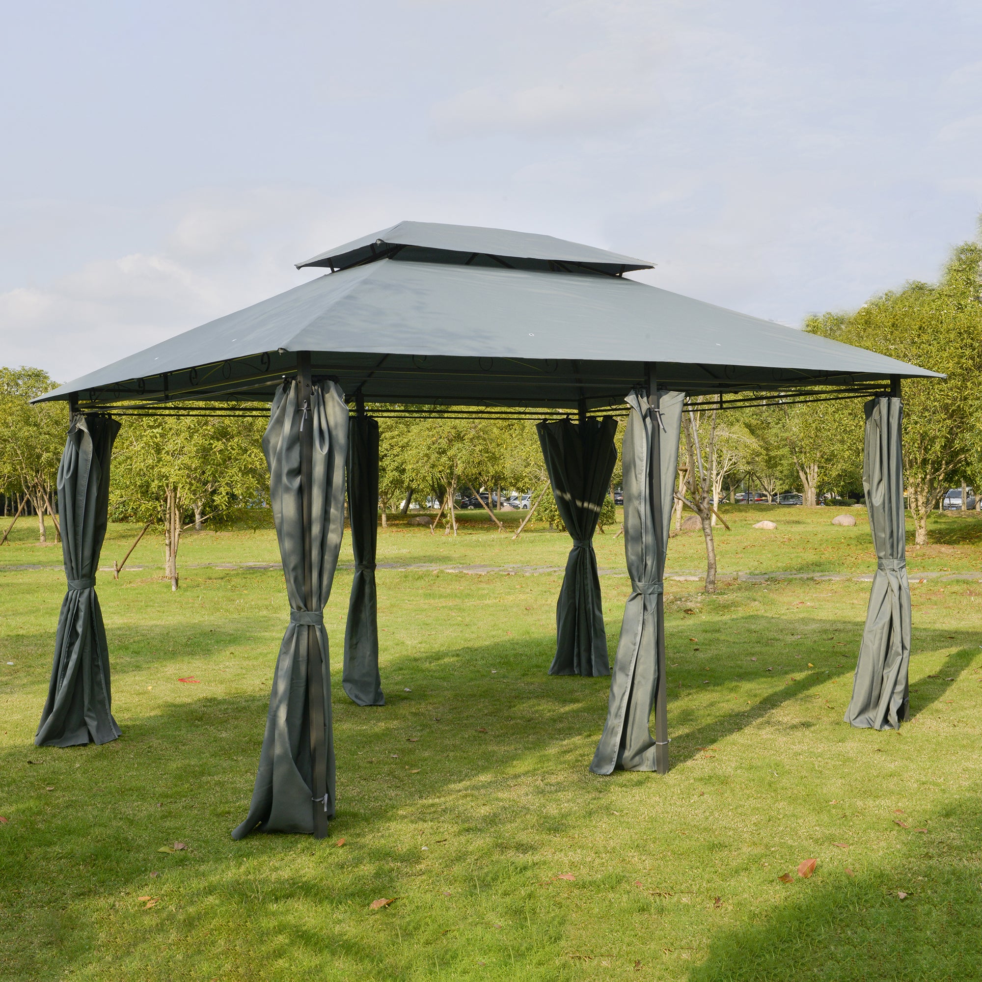 10 x 13 Outdoor Gazebo with Curtains, 2-Tier Steel Frame