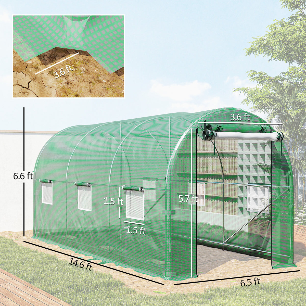 14.6x6.5x6.6 Walk-in Tunnel Greenhouse with Mesh Door
