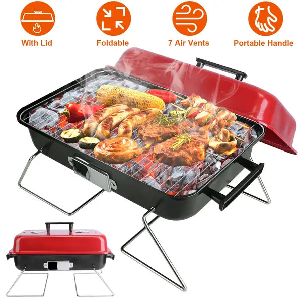 Portable Folding Charcoal Tabletop Smoker Grill with Lid