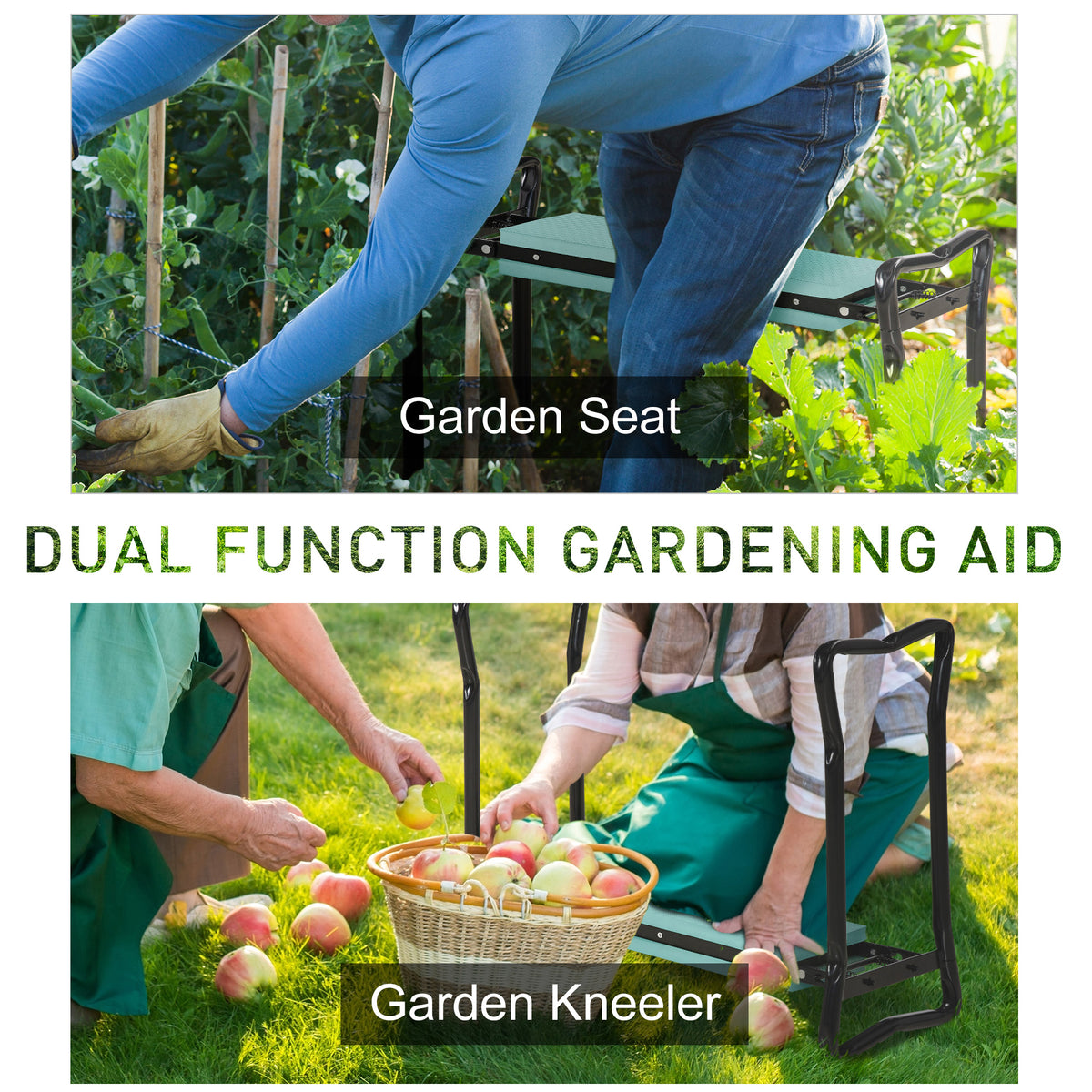 Padded Foldable Garden Kneeler Seat Bench, Green