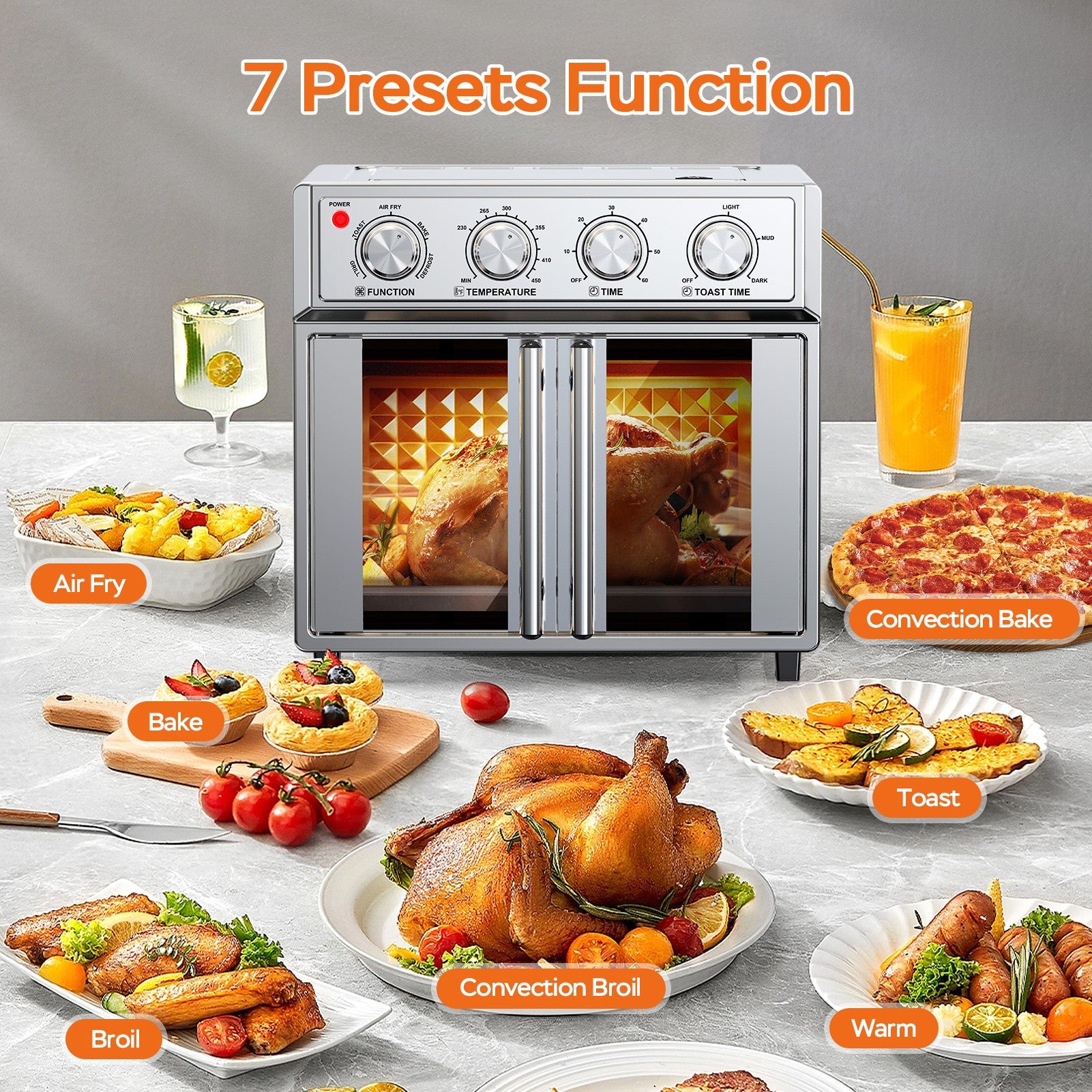 29.5 QT Air Fryer Convection Oven, French Door, 6-Slice