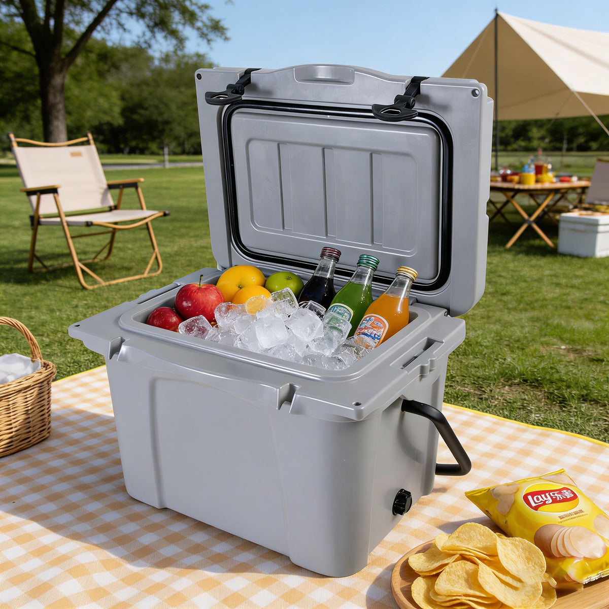 25QT Portable Hard Cooler with Cup Holders and Bottle Opener