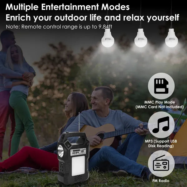 Portable Solar Power Station with 3 LED Bulbs and Flashlight