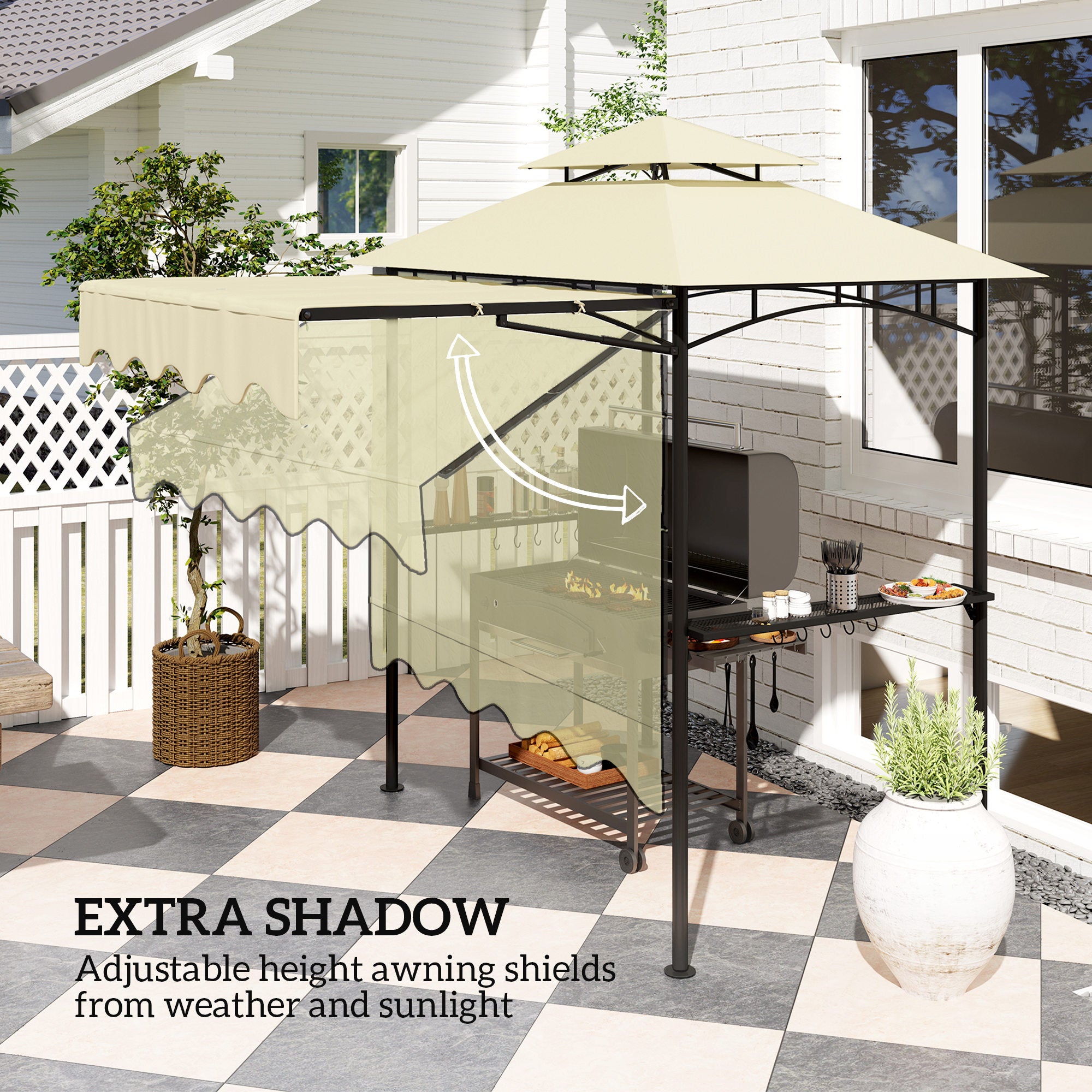 8' x 5' Outdoor Grill Gazebo with Side Awning & Shelves